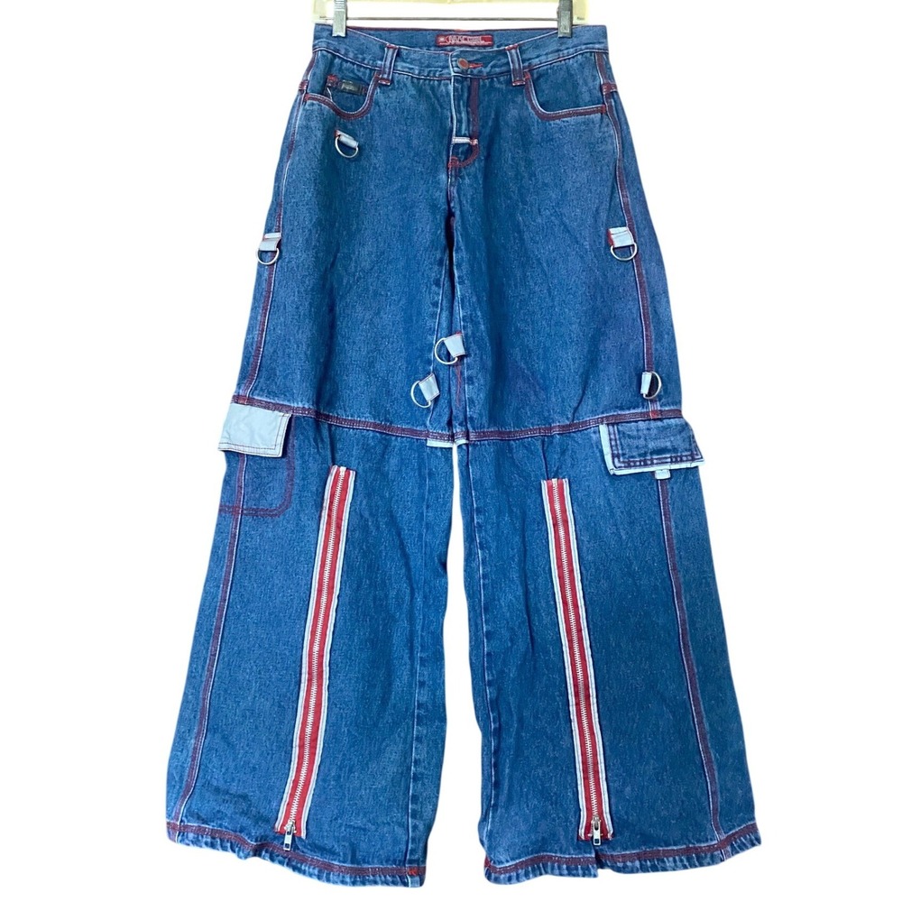 Vintage Y2K Macgirl Wide Leg Blue Contrast Stitching Jeans 3 Egirl Baggy Grunge - Picture 2 of 8